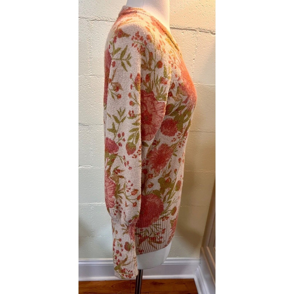 New LC Lauren Conrad Floral Print Crewneck Sweater Tan Pressed Peony Womens Sz S - Picture 5 of 8
